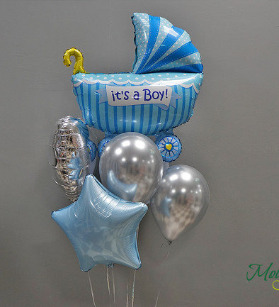 Set de baloane albastre, argintii "It's a Boy" foto 394x433